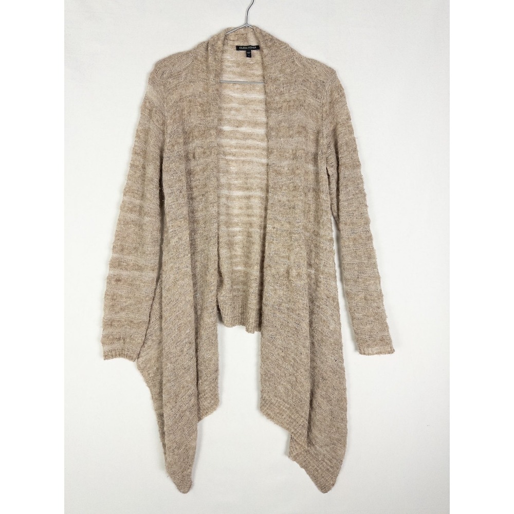 Eileen Fisher Cardigan Womens S Brown Open Front Baby Alpaca‎ Knit Quiet Luxury